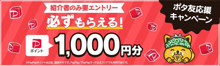 ポタ友応援キャンペーン　必ずもらえる！PayPayポイント1,000円分